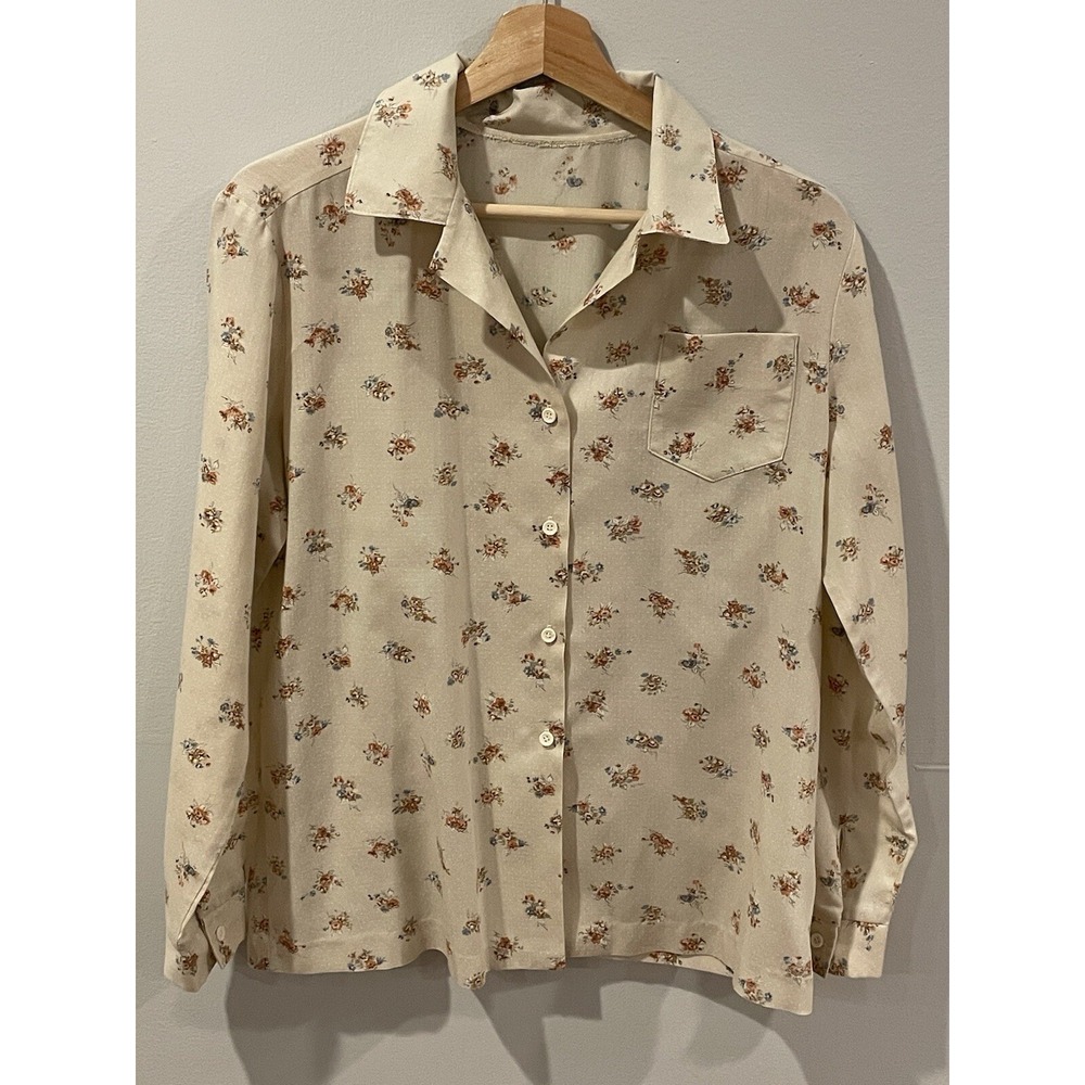 VTG Womens Button Up Shirt‎ Floral Cottagecore Prairie Lightweight Size Medium
